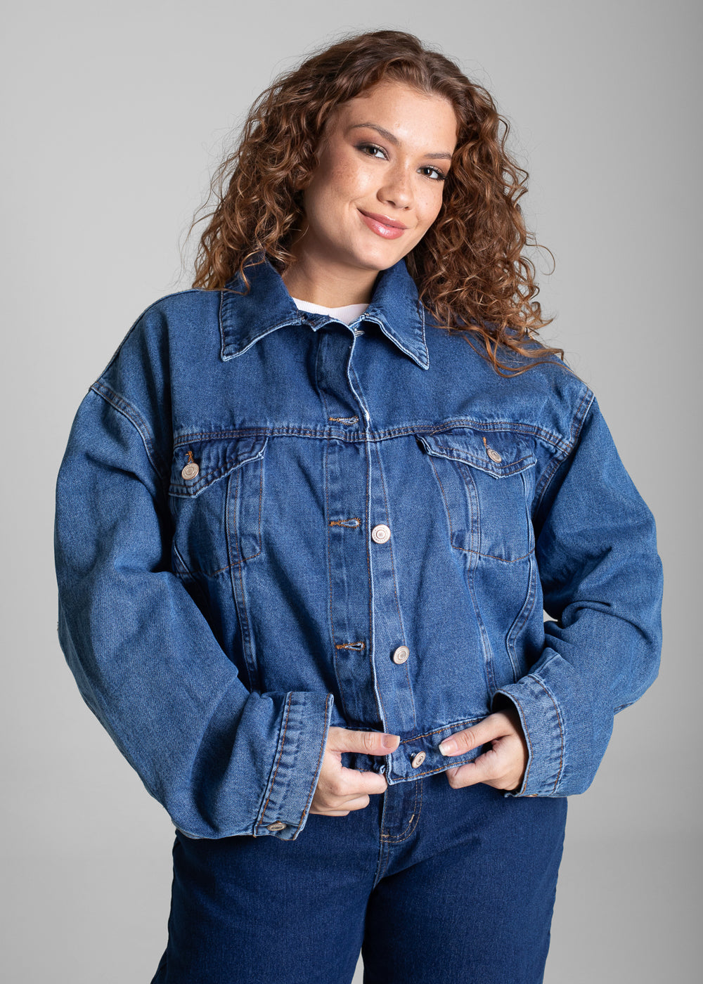 Jaqueta Jeans Sawary Plus Size - 281514 AZUL - Jaqueta Jeans Azul
