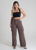 Calça Sarja Sawary Wide Leg Cargo - 279950 MARROM
