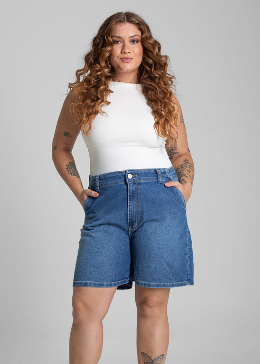 Bermuda Jeans Sawary Plus Size - 281367 AZUL - Bermuda Jeans Azul Médio