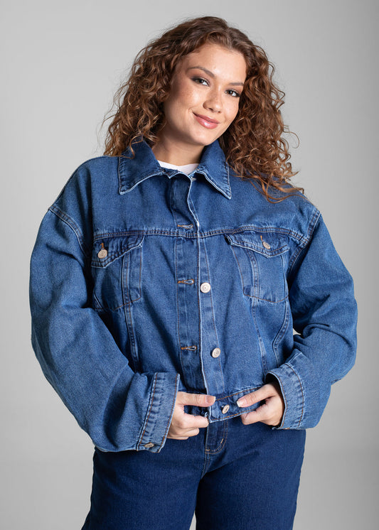 Jaqueta Jeans Sawary Plus Size - 281514 AZUL - Jaqueta Jeans Azul
