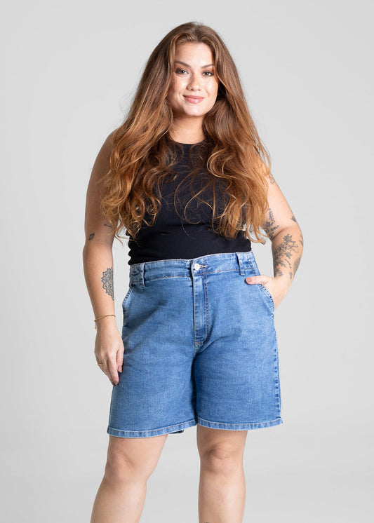 Bermuda Jeans Sawary Plus Size - 281642 AZUL - Bermuda Jeans Azul Médio
