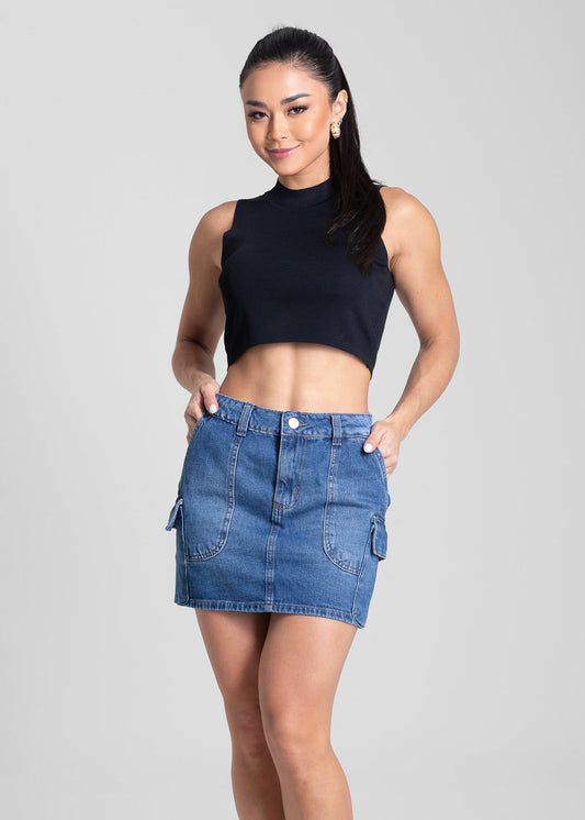 Saia Jeans Sawary - 281775 AZUL - Saia Jeans Azul Médio