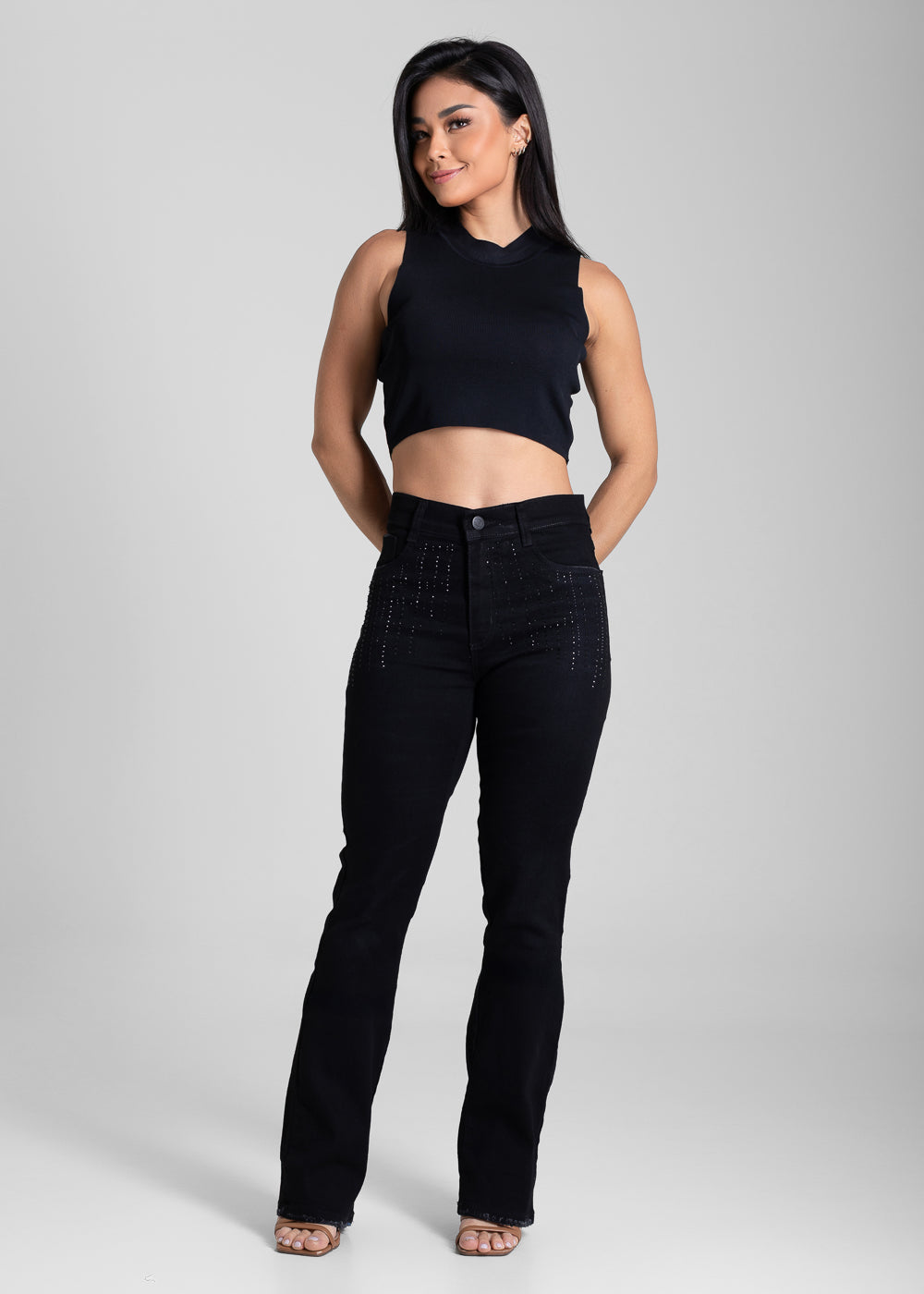 Calça Sarja Sawary Boot Cut Brilho - 282226 PRETO