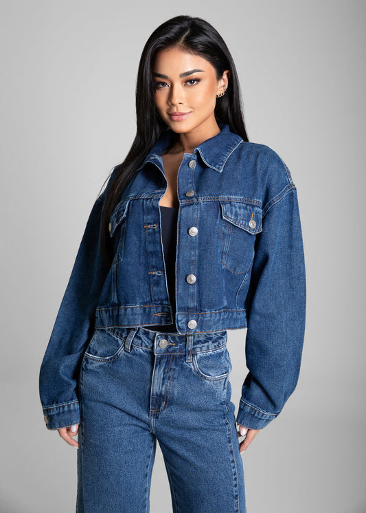 Jaqueta Jeans Sawary - 282313 AZUL - Jaqueta Jeans Azul Médio
