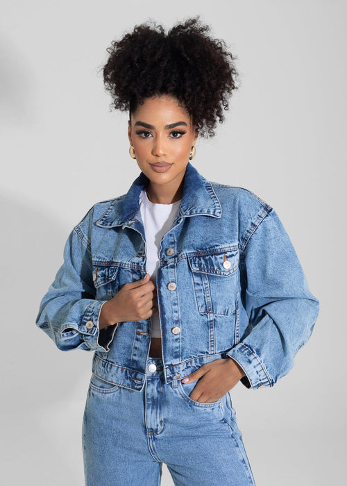 Jaqueta Jeans Sawary - 282367 AZUL - Jaqueta Jeans Azul Médio