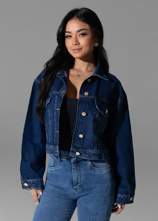 Jaqueta Jeans Sawary - 282487 AZUL - Jaqueta Jeans Azul Médio