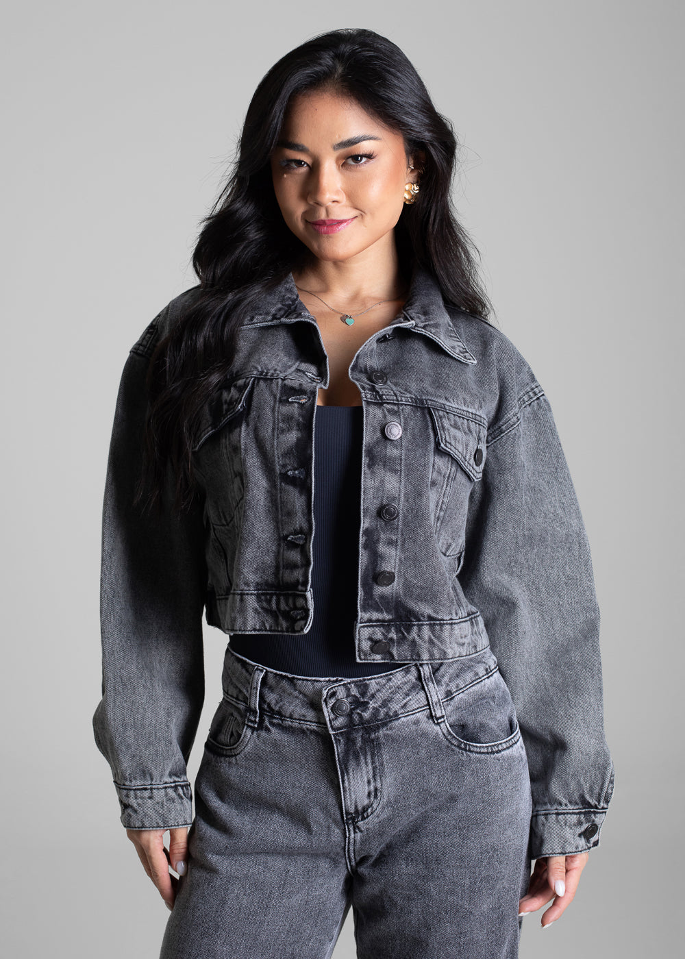 Jaqueta Jeans Sawary - 282490 PRETO - Jaqueta Jeans Preto