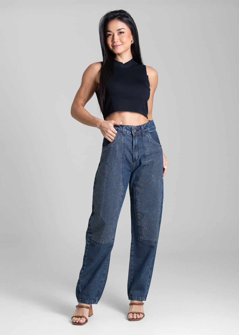 Calça Jeans Sawary Barrel Brilho  - 282595 AZUL