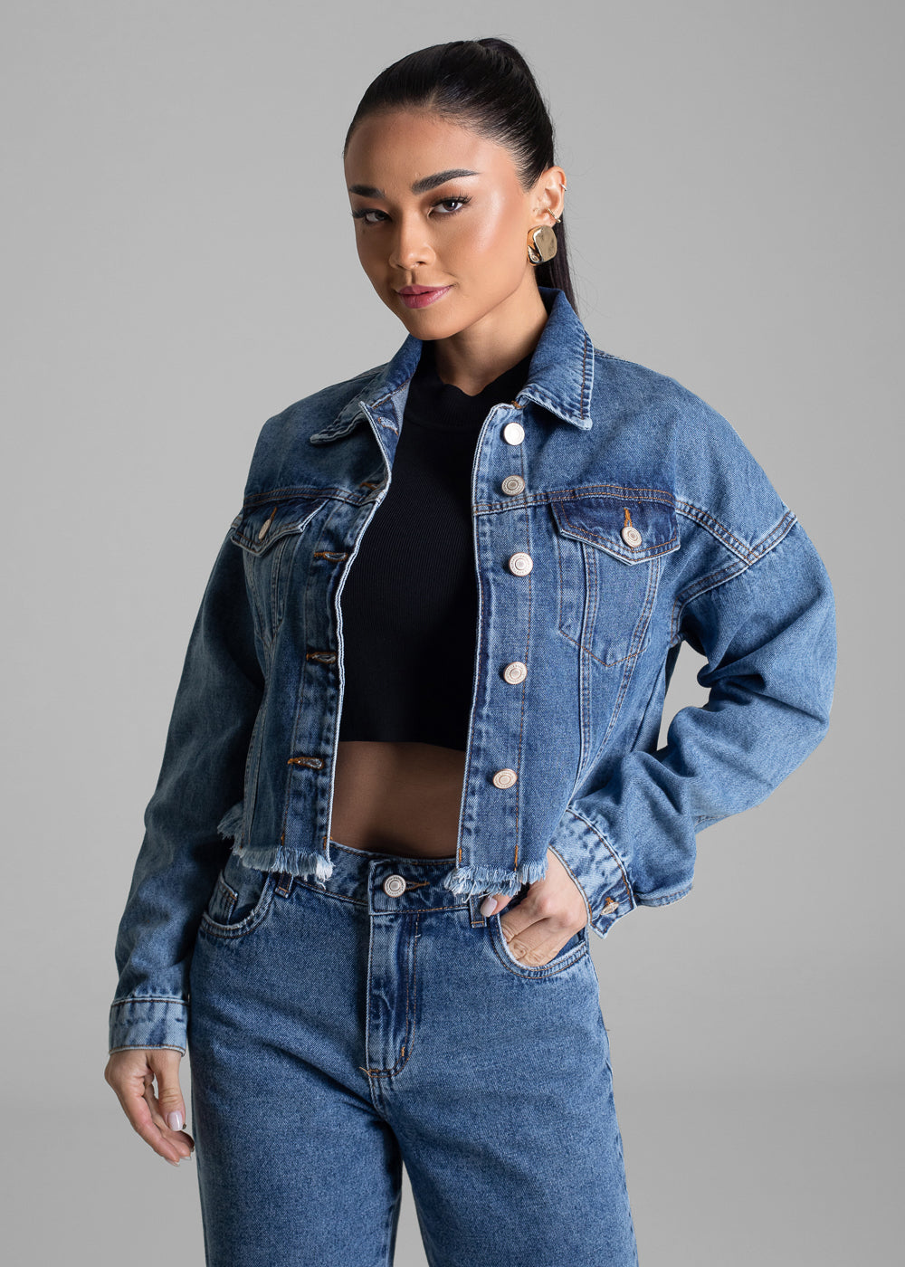 Jaqueta Jeans Sawary - 282608 AZUL - Jaqueta Jeans Azul Médio