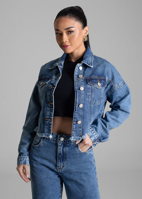 Jaqueta Jeans Sawary - 282608 AZUL - Jaqueta Jeans Azul Médio