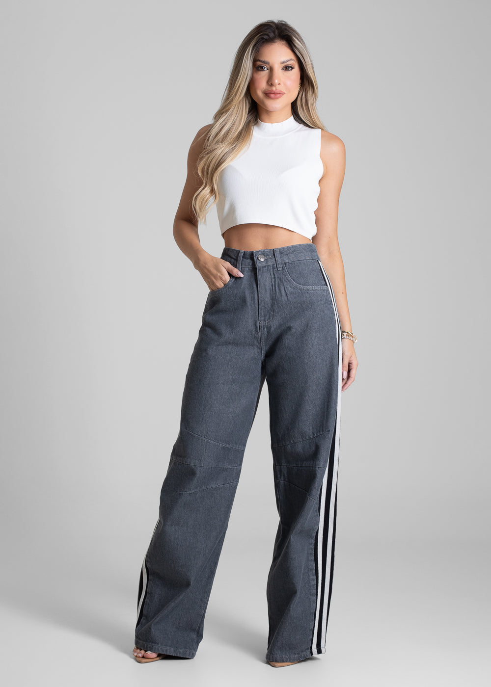 Calça Jeans Sawary Balloon - 282620 GRAY - Calça Jeans Balloon Cinza