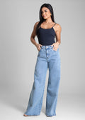 Calça Jeans Sawary Super Wide Leg Brilho - 282624 AZUL