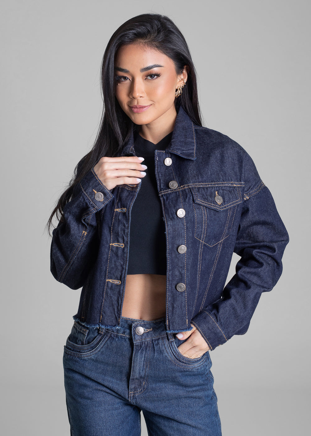 Jaqueta Jeans Sawary - 282627 AZUL - Jaqueta Jeans Azul Médio