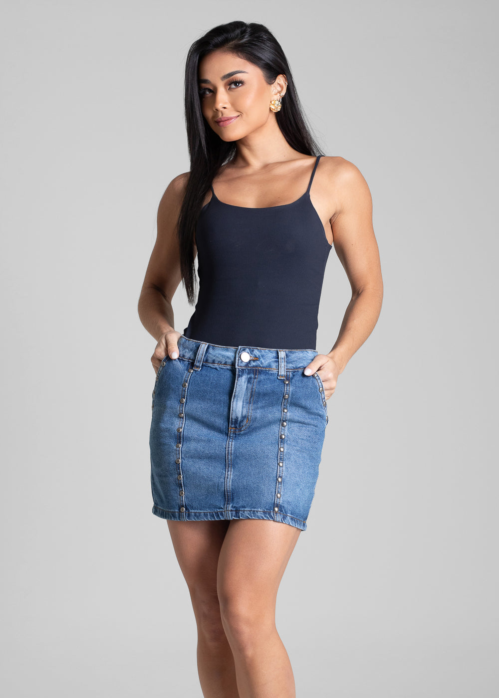 Saia Jeans Sawary Tachas - 282701 AZUL