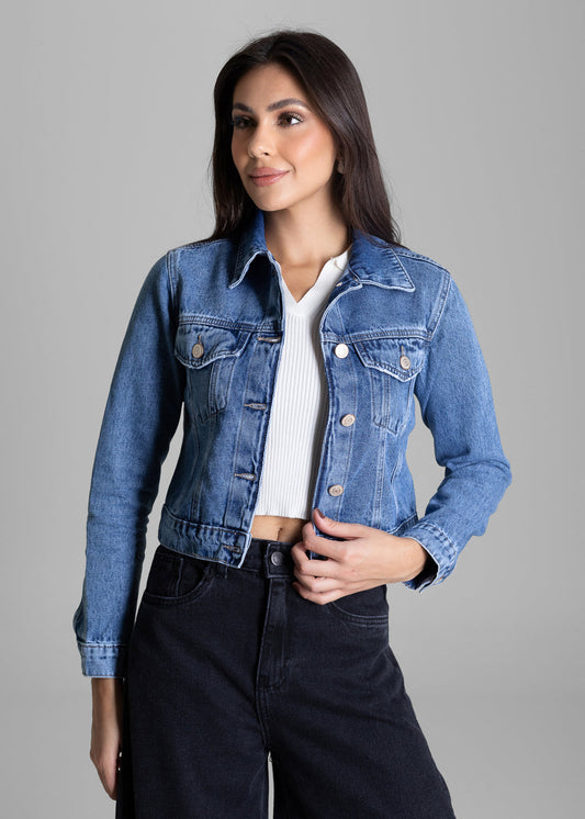 Jaqueta Jeans Sawary - 282813 AZUL - Jaqueta Jeans Azul Médio