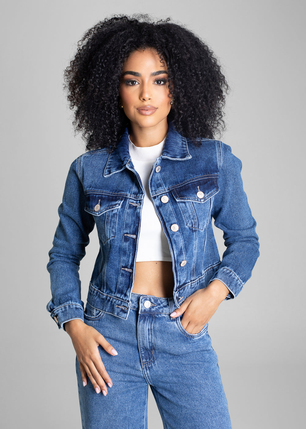 Jaqueta Jeans Sawary - 282841 AZUL - Jaqueta Jeans Azul Médio
