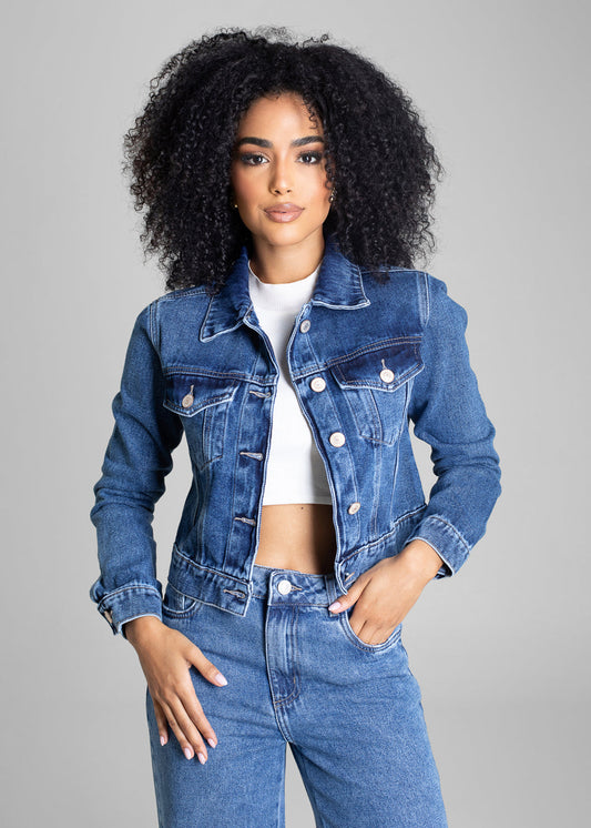 Jaqueta Jeans Sawary - 282841 AZUL - Jaqueta Jeans Azul Médio