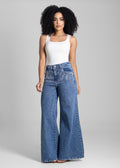 Calça Jeans Sawary Super Wide Leg Brilho  - 282902 AZUL