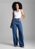 Calça Jeans Sawary Wide Leg Brilho - 282980 AZUL