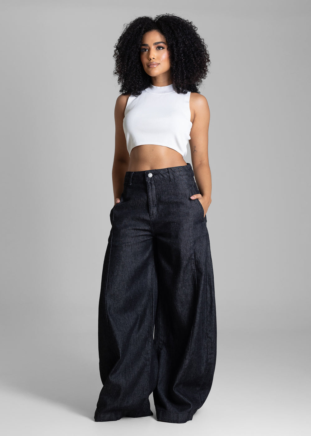 Calça Jeans Sawary Balloon - 283040 PRETO - Calça Jeans Balloon Preto