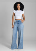 Calça Jeans Sawary Wide Leg Brilho - 283046 AZUL