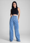 Calça Jeans Sawary Wide Leg Strass - 283416 AZUL
