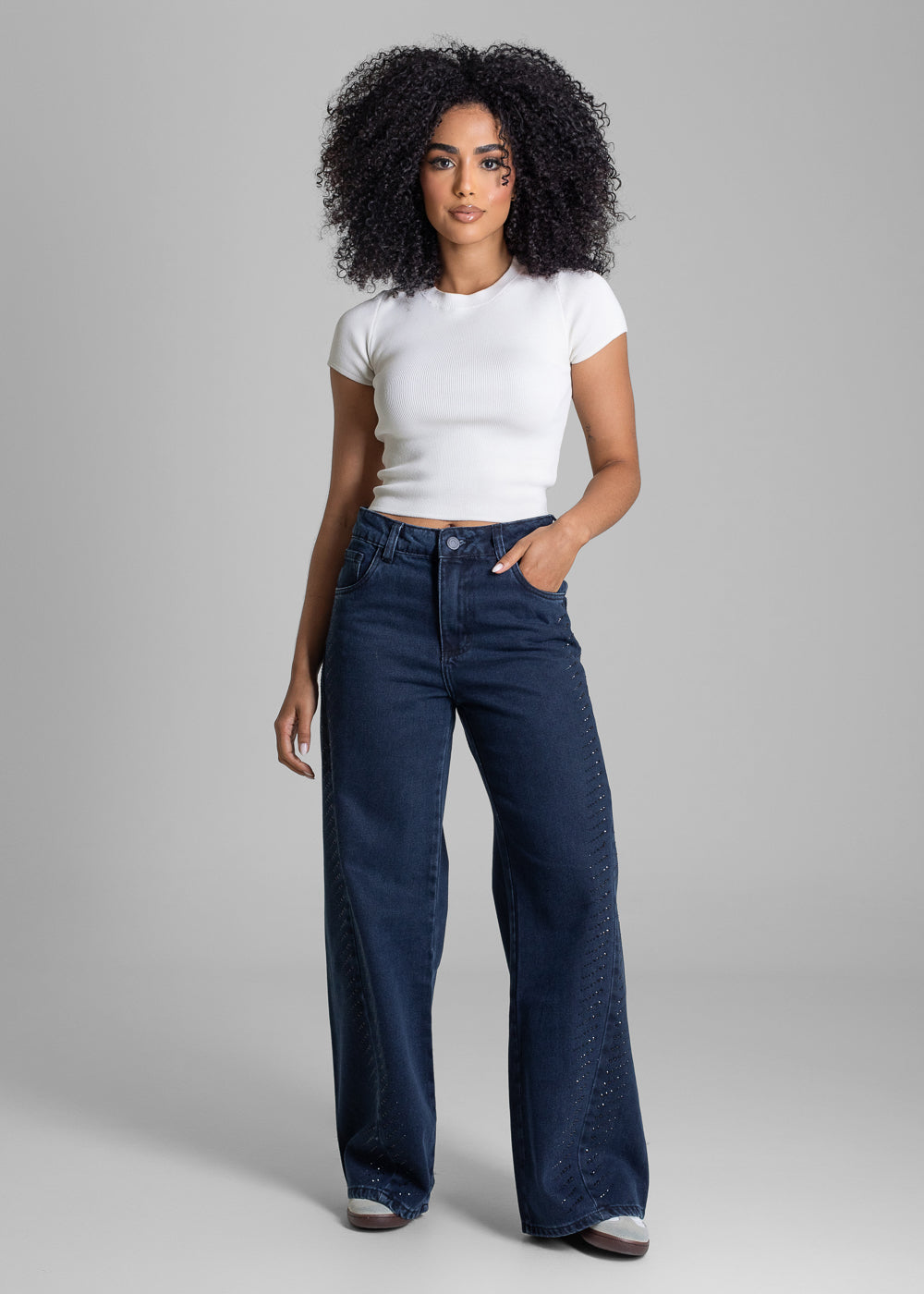 Calça Jeans Sawary Wide Leg Petit Brilho - 283430 AZUL