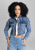 Jaqueta Jeans Sawary Brilho - 283658 AZUL