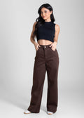 Calça Sarja Sawary Wide Leg Petit - 283694 MARROM