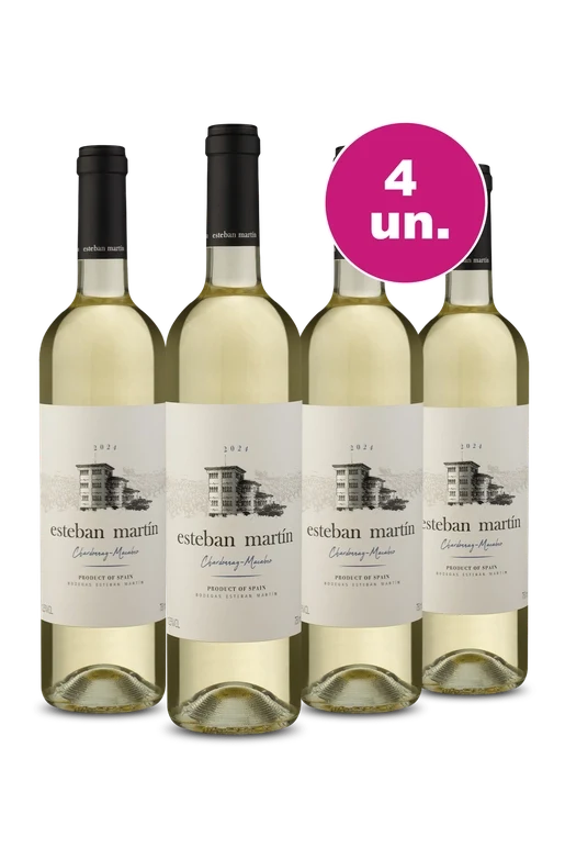 4 garrafas de vinho branco Esteban Martín Chardonnay-Monastrell, produto da Espanha, 2024