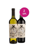 2 garrafas de vinho Cordero con Piel Lobo: branco e tinto, rótulo com ilustração de lobos