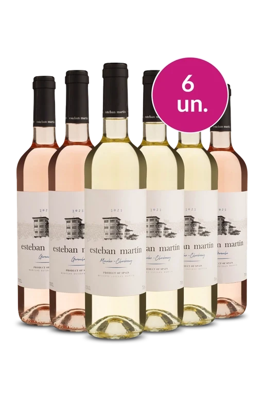 Kit com 6 garrafas de vinho branco e rosé Esteban Martín, produto da Espanha