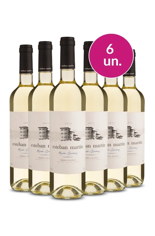 6 garrafas de vinho branco Esteban Martin, produto da Espanha, ideal para degustação e presentes