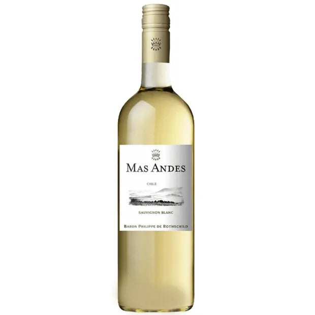 Garrafa de vinho branco Mas Andes Sauvignon Blanc do Chile, elegante e refrescante